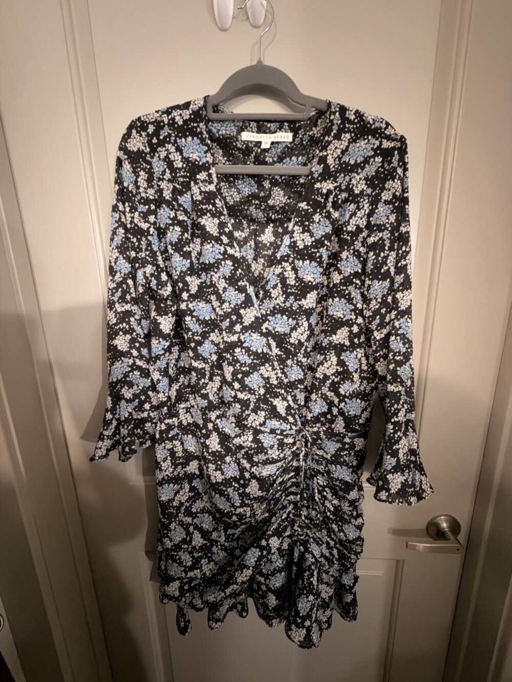 NWOT Veronica Beard Black Blue White Silk Floral Dress Size 12